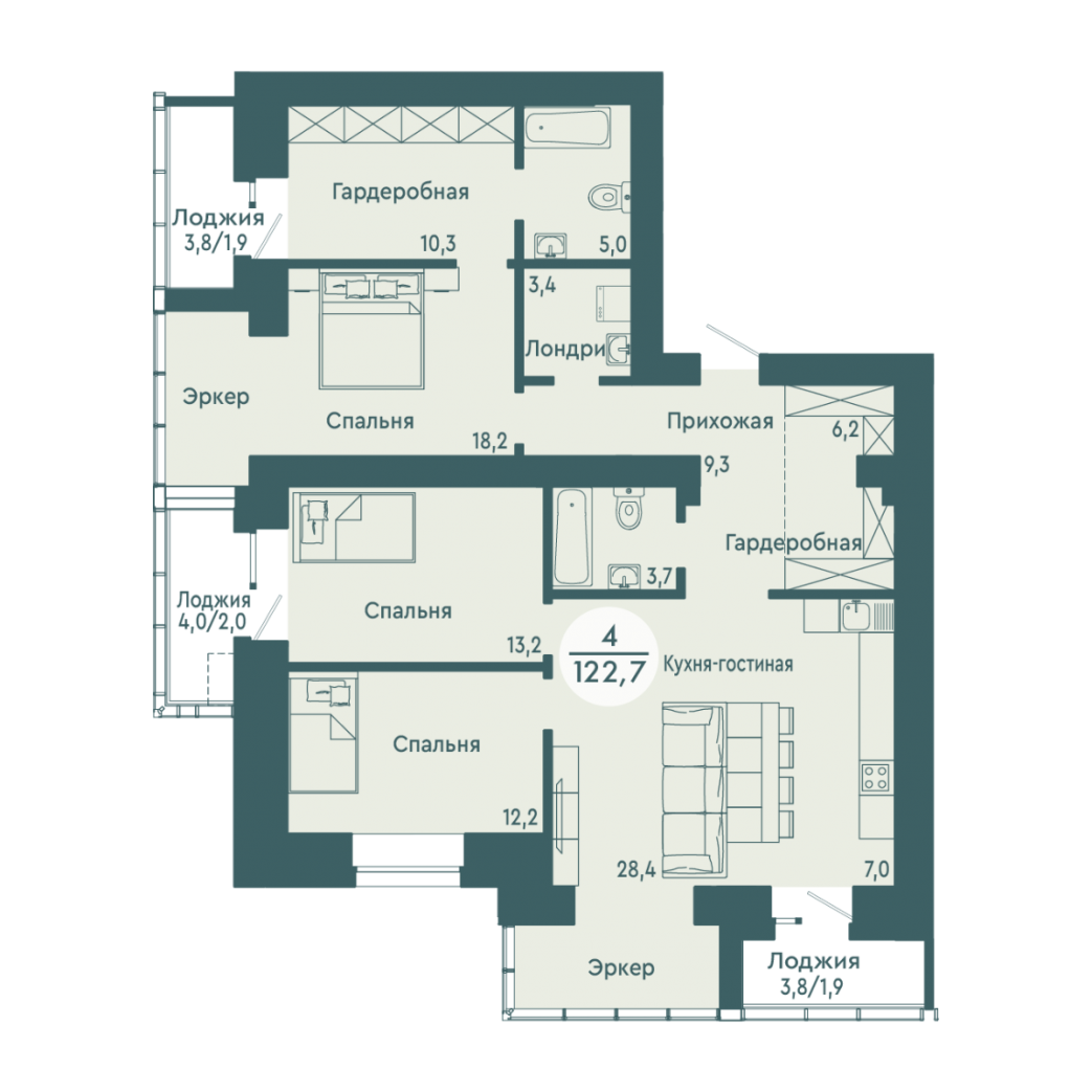 Фото объекта 4-комнатная квартира в SCANDIS OZERO, ул. Авиаторов, 13-й этаж, 4к, 122.70м² от застройщика Арбан — 10348