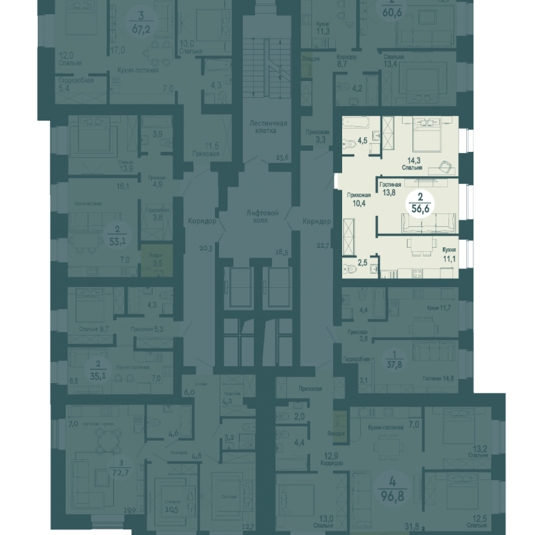 Фото объекта 2-комнатная квартира в SCANDIS OZERO, ул. Авиаторов, 2-й этаж, 2к, 56.60м² от застройщика Арбан — 4076