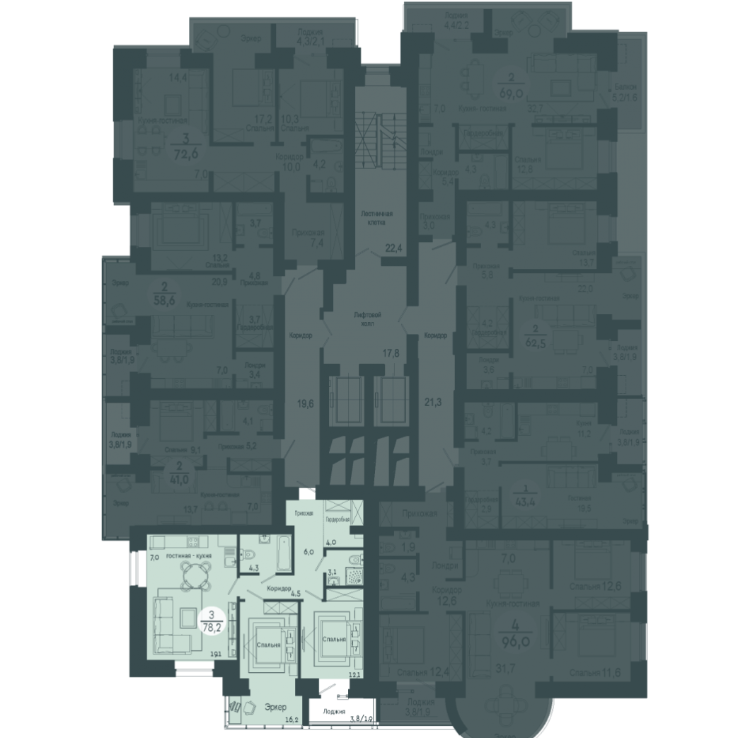 Фото объекта 3-комнатная квартира в SCANDIS OZERO, ул. Авиаторов, 5-й этаж, 3к, 78.20м² от застройщика Арбан — 17492
