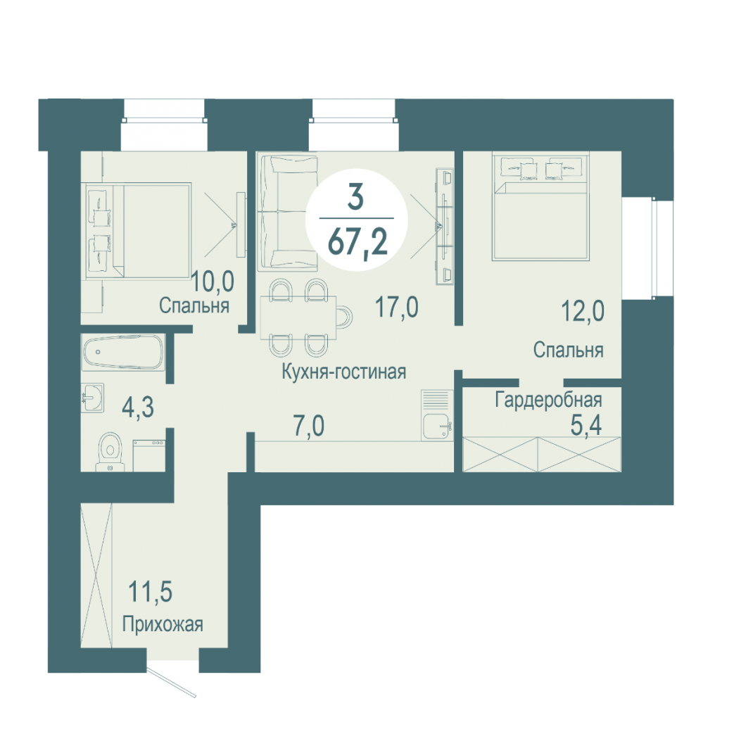 Фото объекта 3-комнатная квартира в SCANDIS OZERO, ул. Авиаторов, 2-й этаж, 3к, 67.20м² от застройщика Арбан — 10319