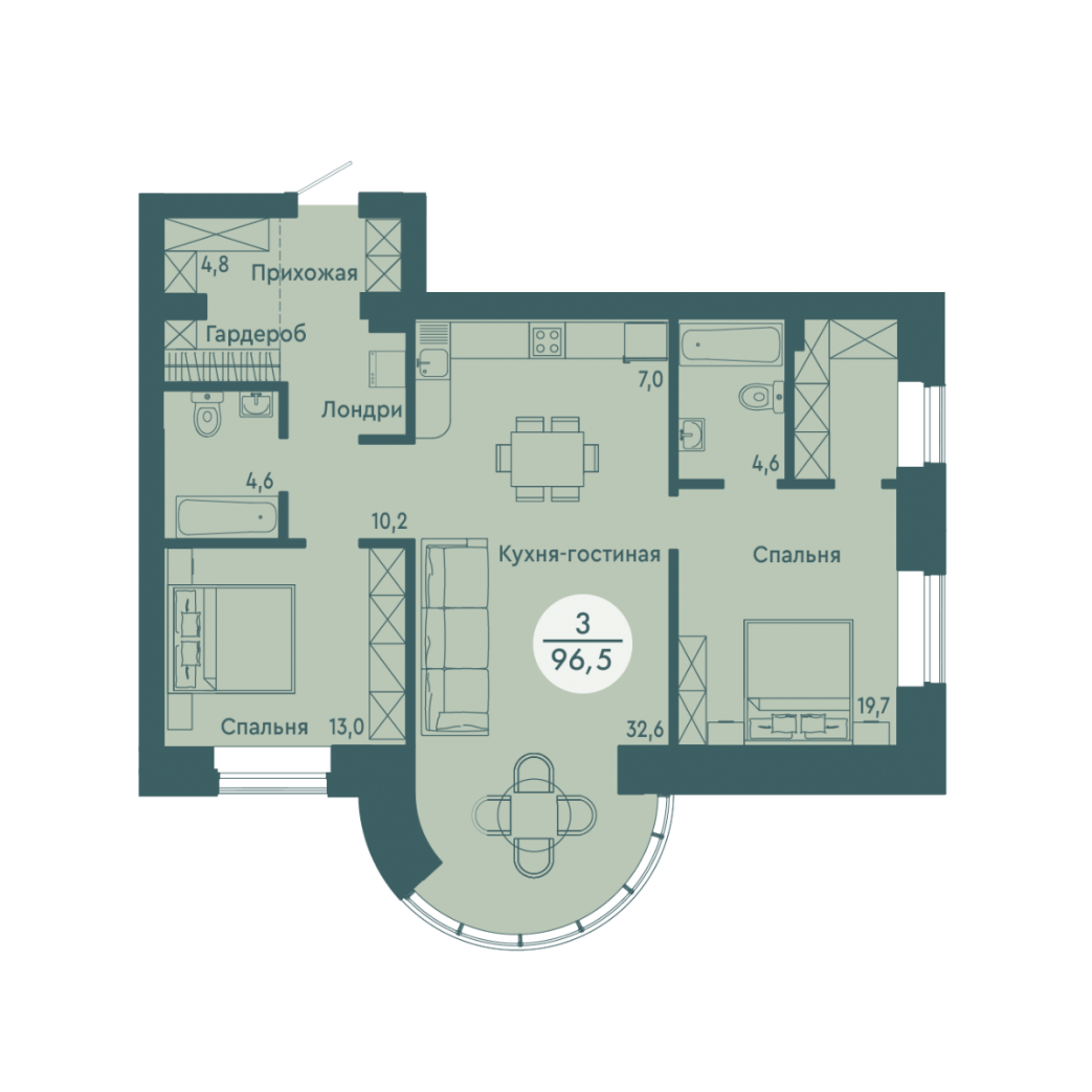 Фото объекта 3-комнатная квартира в SCANDIS OZERO, ул. Авиаторов, 2-й этаж, 3к, 96.50м² от застройщика Арбан — 10327