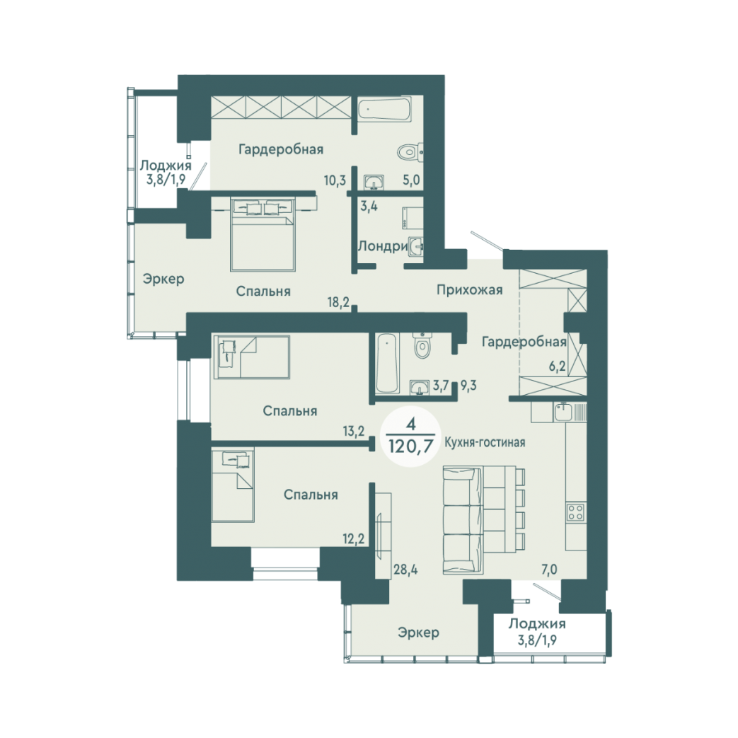 Фото объекта 4-комнатная квартира в SCANDIS OZERO, ул. Авиаторов, 4-й этаж, 4к, 120.70м² от застройщика Арбан — 10377