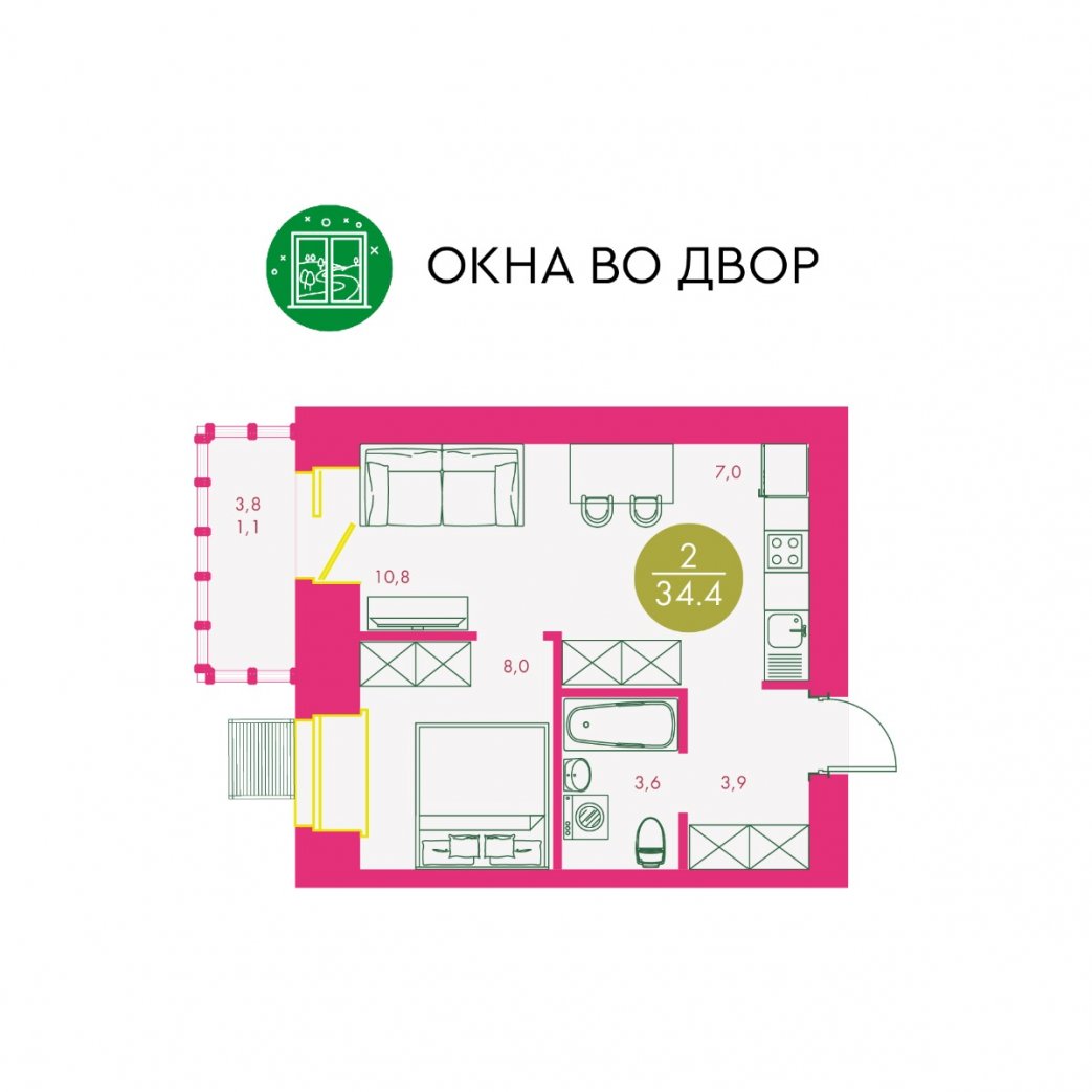 Фото объекта 2-комнатная квартира в Бульвар цветов, Караульная , 2-й этаж, 2к, 34.40м² от застройщика Арбан — 10916