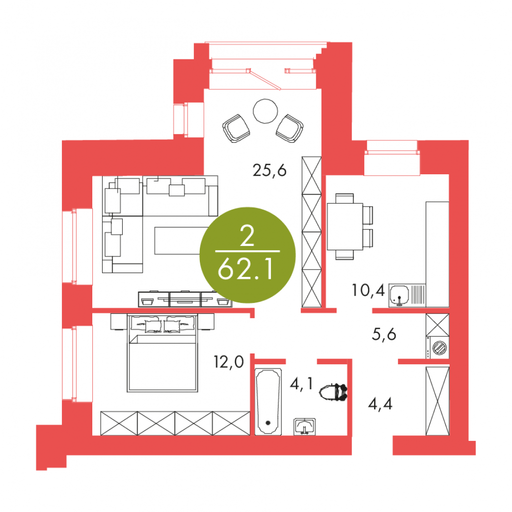 Фото объекта 2-комнатная квартира в БАРБАРИС, ул. Мужества, 2-й этаж, 2к, 62.10м² от застройщика Арбан — 12147