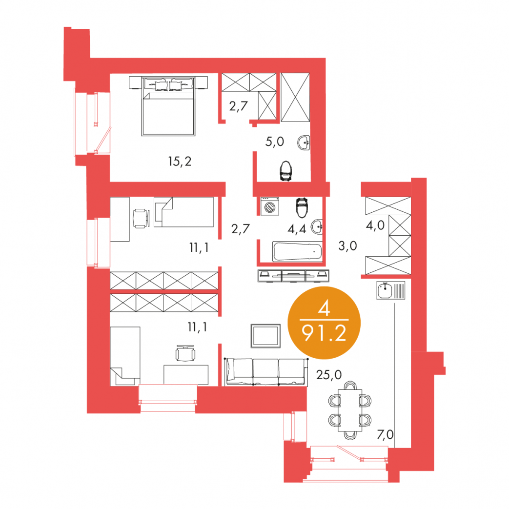 Фото объекта 4-комнатная квартира в БАРБАРИС, ул. Мужества, 16-й этаж, 4к, 91.20м² от застройщика Арбан — 12267
