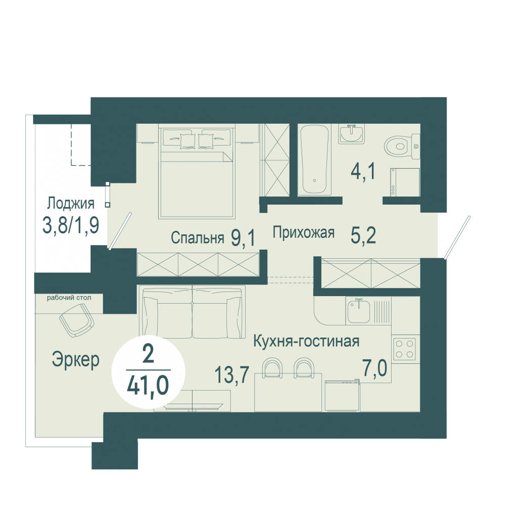 Фото объекта 2-комнатная квартира в SCANDIS OZERO, ул. Авиаторов, 6-й этаж, 2к, 41.00м² от застройщика Арбан — 4305