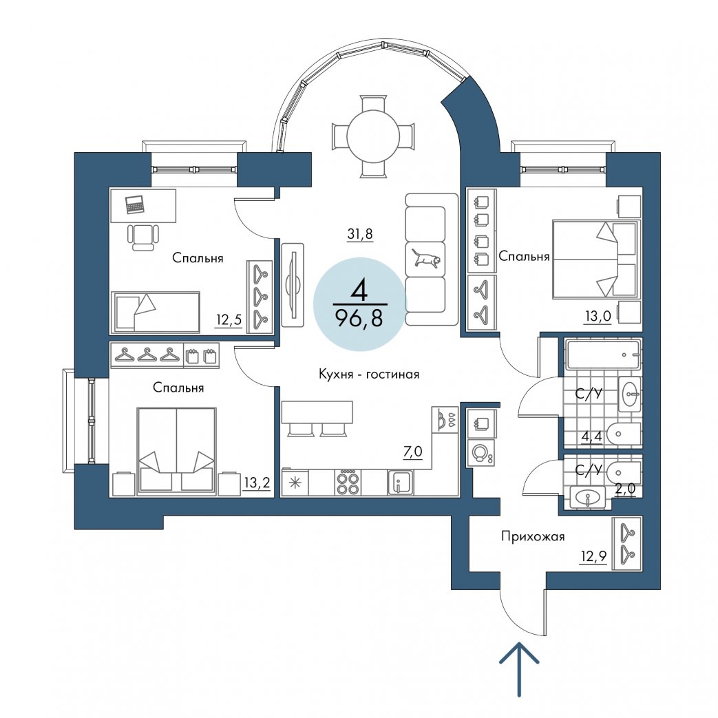 Фото объекта 4-комнатная квартира в ПОРТОВЫЙ - лофт-район на берегу Енисея, 2-й этаж, 4к, 96.80м² от застройщика Арбан — 20784