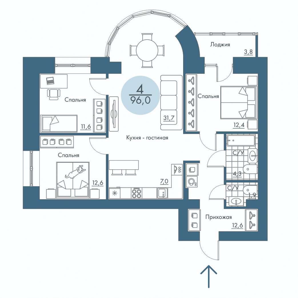 Фото объекта 4-комнатная квартира в ПОРТОВЫЙ - лофт-район на берегу Енисея, 3-й этаж, 4к, 96.00м² от застройщика Арбан — 20793