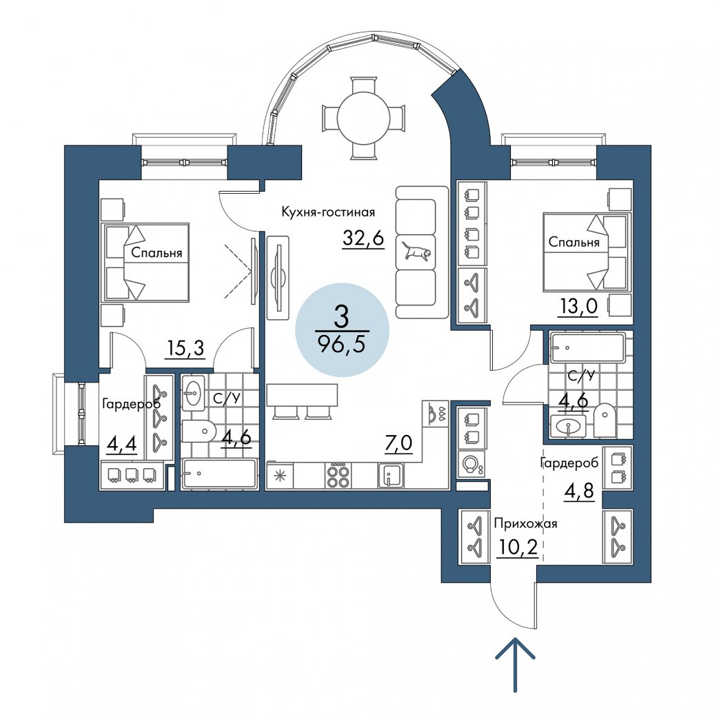 Фото объекта 3-комнатная квартира в ПОРТОВЫЙ - лофт-район на берегу Енисея, 2-й этаж, 3к, 96.50м² от застройщика Арбан — 21040