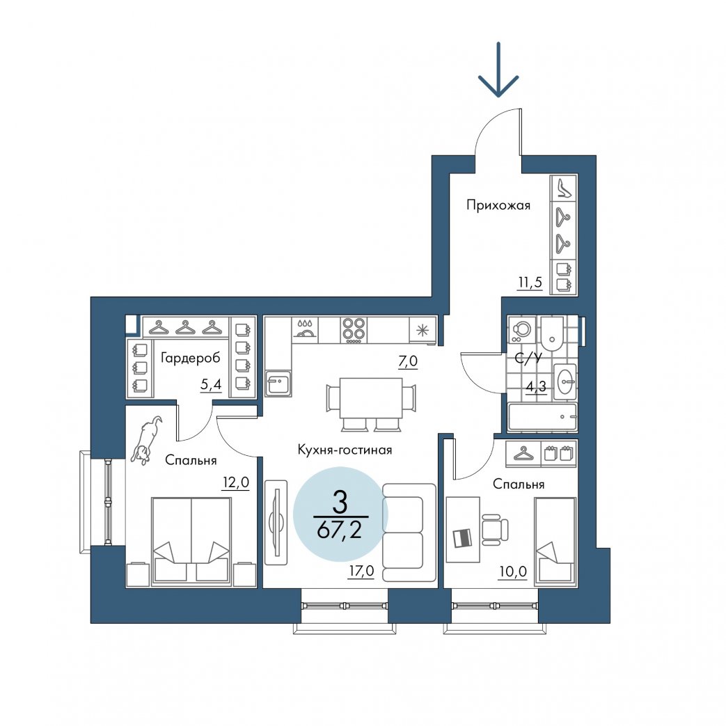Фото объекта 3-комнатная квартира в ПОРТОВЫЙ - лофт-район на берегу Енисея, 2-й этаж, 3к, 67.20м² от застройщика Арбан — 20909