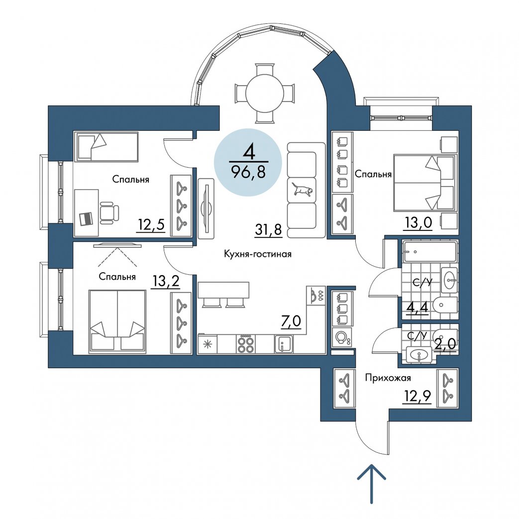Фото объекта 4-комнатная квартира в ПОРТОВЫЙ - лофт-район на берегу Енисея, 2-й этаж, 4к, 96.80м² от застройщика Арбан — 21168